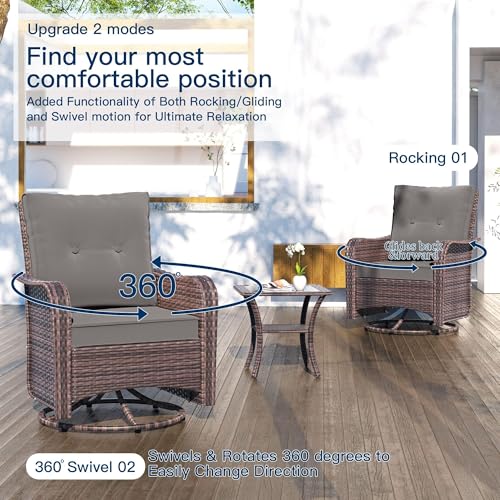 Kullavik 12PCS Outdoor Patio Furniture Set,PE Wicker Rattan Sectional Sofa Patio Conversation Sets with Tempered Glass Table,Swivel Rocking Chairs Set,Grey