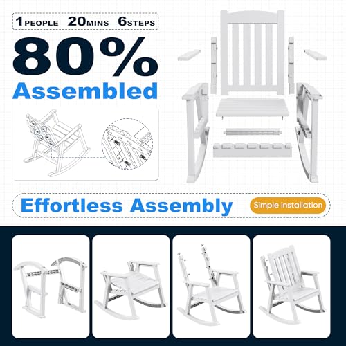 Devoko PP Material Rocking Chair Outdoor Indoor All Weather High Back Patio Rocker for Adult Heavy Duty Rocking Chair for Patio Backyard Porch Garden (Heavy Duty, White)