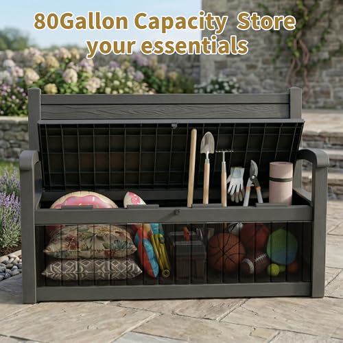EFU Outdoor Storage Bench, Outdoor Bench with Storage, 80 Gallon Heavy-Duty&Waterproof Lockable Storage Bench Outdoor for Patio, Garden, Porch (Black)