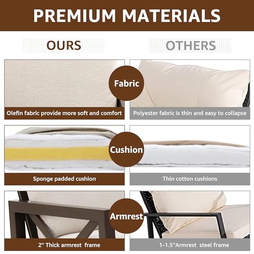 NATURAL EXPRESSIONS 6 Pieces Patio Furniture Sets, Metal Outdoor Sectional Furniture L Shape Patio Conversation Sets,Highback Frame,Metal Table,Large Waterproof Cover, 6.5" Olefin Cushions