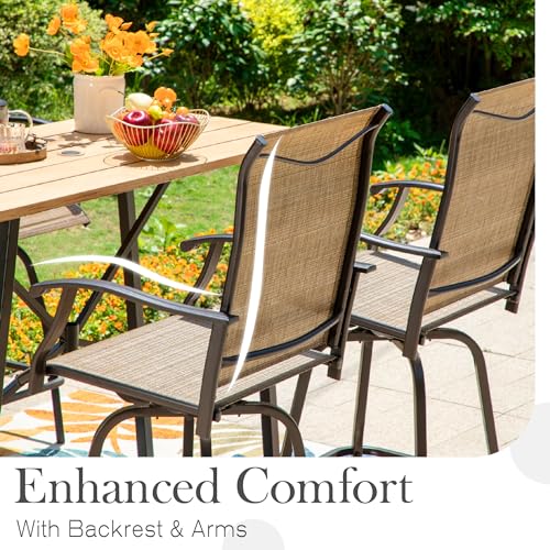 Sophia & William Outdoor Bar Stools Set of 4, Bar Height Patio Chairs, Outdoor Swivel Bar Stoos High Top Patio Chairs, Supports 300 lbs (Brown Fabric)