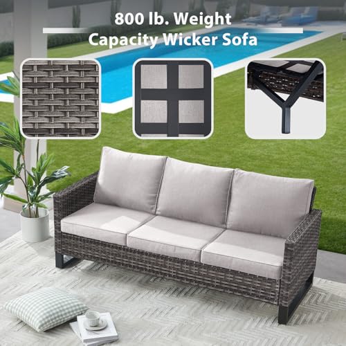 Artfurniz 5 Piece Wicker Patio Furniture Set - Outdoor Swivel Rocker Chairs Set with 3 Seat Sofa and Ottomans, Small Patio Conversation Sets Proch Furniture for Balcony Deck - Grey/Beige