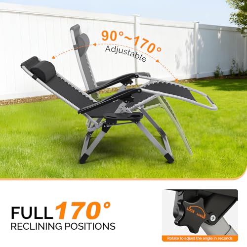 VINGLI Padded Zero Gravity Chair, Lounge Chair with Removable Cushion & Tray， Folding Reclining Patio Chairs， Recliner Chair for Lawn，Indoor and Outdoor