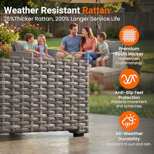 Wisteria Lane Patio Furniture Set, Wicker Outside Outdoor Furniture for All Weather, Patio Sofa with High Backrest Support and Wide Armrest for Backyard, Balcony, Deck, Porch, Dark Blue