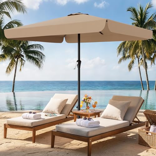 AreShark 8 X 10 FT Large Rectangular Patio Umbrella with Valance, Outdoor Table Market Umbrella w/Crank & 8 Ribs, Rectangle Outdoor Umbrellas for Garden, Deck, Yard and Poolside, Beige