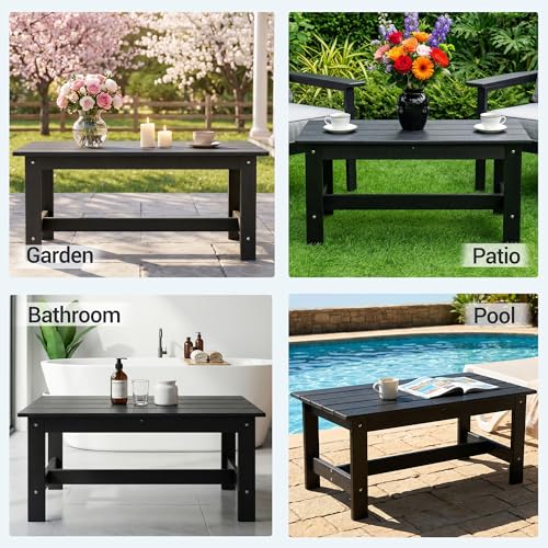 WiNVO HDPE Outdoor Coffee Table, Rectangle Patio Coffee Table, All-Weather Side Table for Balcony, Poolside, Deck, Garden, Black, 37.7''L x 20.8''D x 17.7''H