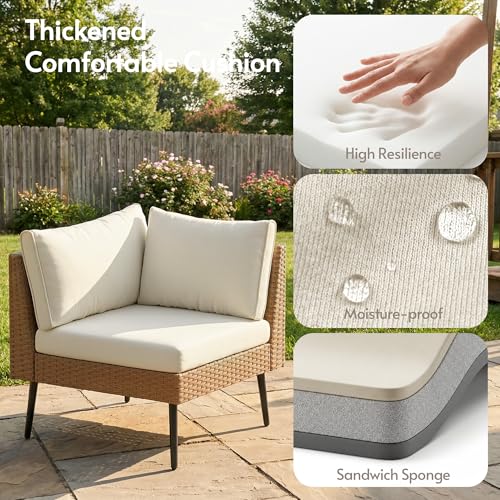 ENSTVER 8-Piece Dual-Strand Wicker Outdoor Sectional, Premium Outdoor Sofa with Durable Polyester Cushions & Ergonomic Sling-Back, Complete Outdoor Furniture Set for Large Patio(Cushion White