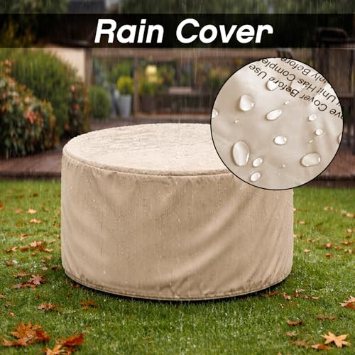 COMAZOO 2PCS 32 Inch Round Fire Pit Table with Tank Cover, 2-in-1 Outdoor Propane Fire Pit Table for Patio, Garden & Backyard, 50,000 BTU with Lid, Glass Rocks & Waterproof Cover, Black