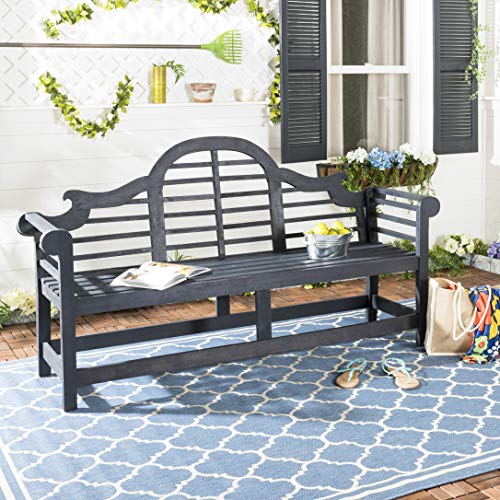 SAFAVIEH Outdoor - Khara Garden Bench - Dark Slate Grey - Solid Wood - Lutyens-Inspired Slatted Design - Ideal for Patio, Deck, Porch, Garden, 17.7" Seat Height (PAT6705K)