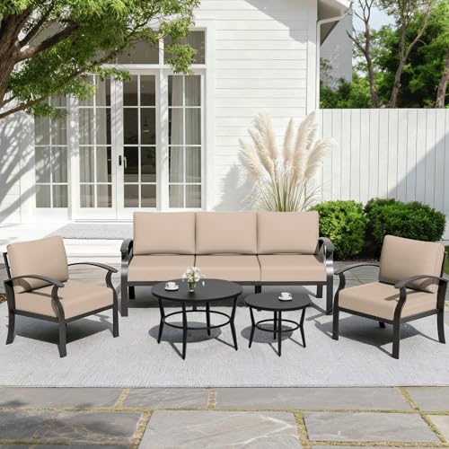 ALAULM Patio Round Coffee Table Set of 2, Outdoor Large Side Table-Weather Resistant Metal Steel for Patio, Backyard, Pool,Lawn(Black)