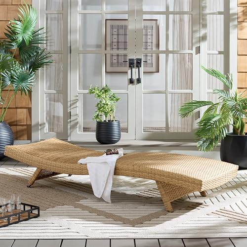 SAFAVIEH Outdoor Patio Furniture Collection – Alex Natural & Taupe Quick Dry Foam Lounger, Adjustable Outdoor Chaise, Modern Curved Design (PAT7545A)