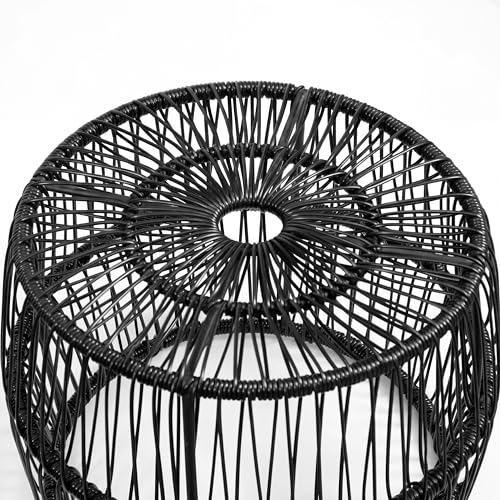Furniture of America Ysar Boho Rattan Round Coffee Table Outdoor with Metal Frame, All-Weather and Rust Resistant, Handcrafted Coastal Furniture for Patio, Poolside, Garden, Yard, Black