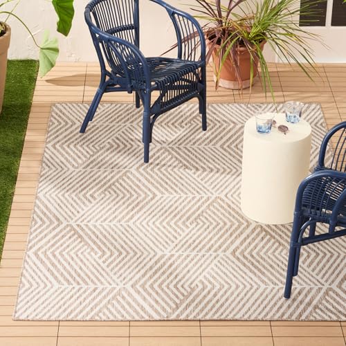 Nicole Miller New York Patio Country Ombre Geo Indoor Outdoor Area Rug, UV Fade Resistant, Low Pile, Beige/Cream, 7'9"x10'2"
