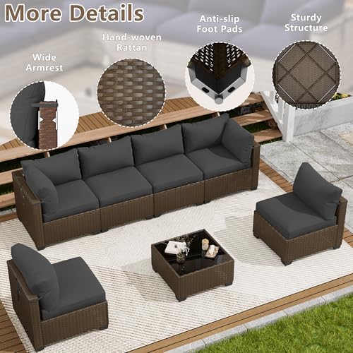 LOUVIXA 7 Piece Outdoor Patio Furniture Set, Outdoor Sectional Sofa, Wicker Rattan Patio Furniture, Patio Conversation Set with Coffee Table & Cushions