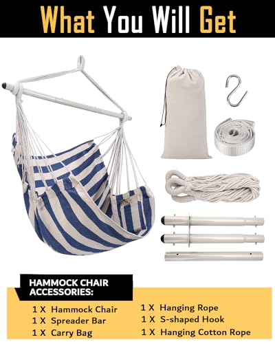 ADVOKAIR Hammock Chair Swing, Heavy-Duty Hanging Rope Swing Seat Supports 500 Lbs, Ideal for Outdoor Patio, Backyard, Porch, Deck & Indoor Bedroom Use