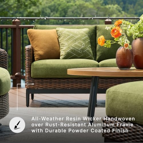 Signature Design by Ashley Horizon Hall Outdoor Sofa with Cushions, Rust-Resistant Aluminum Frame, Handwoven Resin Wicker 3-Seat Patio Couch for Deck or Sunroom, Green/Brown, 88" W