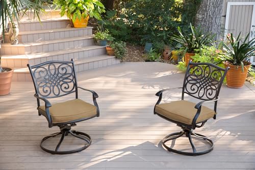 Hanover Traditions 7-Piece Patio Dining Set with 6 Swivel Rocker Chairs, Tan Cushions and Large 38"x72" Dining Table, Outdoor Dining Set for 6, Premium Weather Resistant Patio Furniture