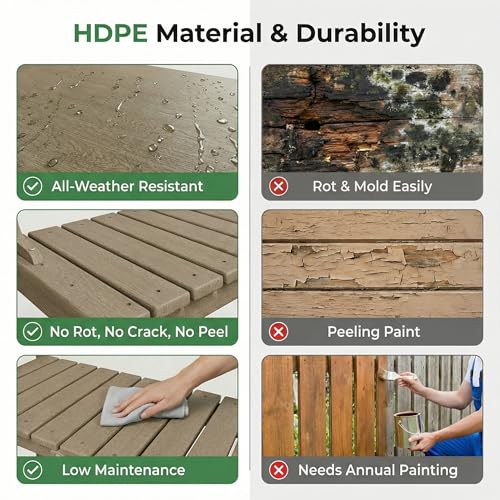 Polyhouz Outdoor Potting Bench with 3 Tier, All-Weather Patio Potting Table with Tool Hooks, HDPE Gardening Table for Backyard, Garden, Brown