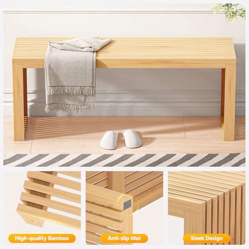 Toolola Bamboo Dining Bench, 35-inch Sleek Design Entryway Shoe Rack Bench, Indoor Kitchen Table Bench, Waterproof Outdoor Bench, Natural