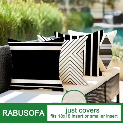RABUSOFA Outdoor Pillows Waterproof,18x18 inch Black and White Throw Pillows Boho Set of 4 for Patio Furniture,Sunbrella Outdoor Pillow Covers for Couch(2W-18) (no Insert)