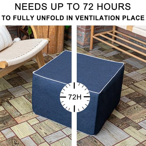 AbunHeri Outdoor Ottoman 20x20x14 Inches Outdoor Square Ottomans for Patio Modern Lightweight Foam Stuffed Pouf Outdoor Footstool Footrest (Navy Blue)
