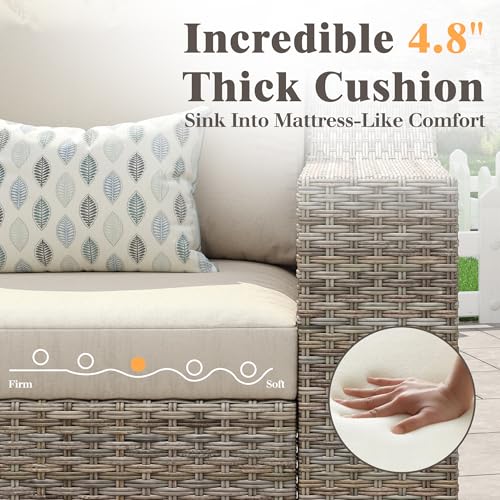 LUXOAK 6-Piece Wicker Patio Furniture Set, Curved Half-Moon Outdoor Sectional Sofa with 6" Wide Armrests, All-Weather Rattan Conversation Set with Thick Cushions, for Backyard/Garden/Deck/Patio