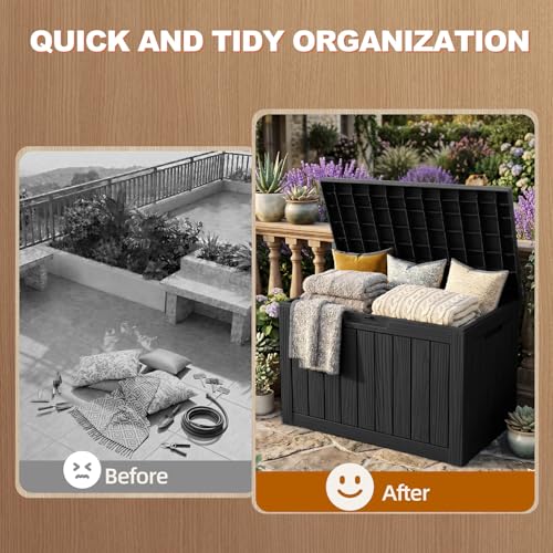 EFU Outdoor Storage Box 55 Gallon Deck Box (Indoor & Outdoor) Lockable UV Resistance Waterproof Resin Storage Bin Storage Box for Outdoor,Patio Storage(Black)