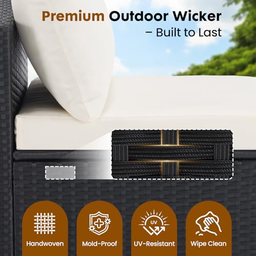DUMOS 7 Piece Outdoor Patio Sectional Sofa, Modular Wicker Furniture Set with 2.8" Thick Cushions, Adjustable Feet, Weather-Resistant Rattan Outdoor Couch for Backyard, Deck, Garden, Poolside, Black