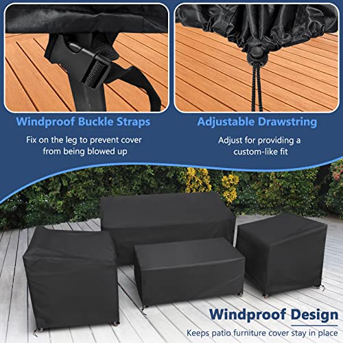 STARTWO Patio Furniture Covers 4 Piece Set, Heavy Duty Waterproof Outdoor Furniture Cover 420D for Rattan Wicker Conversation Set, Black