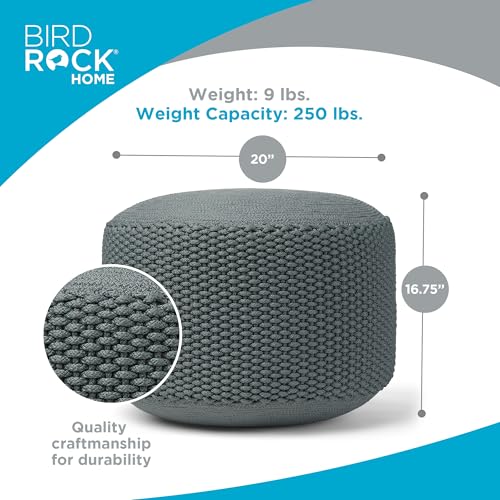 BIRDROCK HOME Outdoor Pouf Ottoman - Mist - Woven Indoor or Backyard Patio Use - Floor Footstool for Living Room- Knit Bean Bag - Oversized Padded Chair - Moroccan Foot Rest