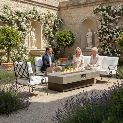 Outdoor Fire Pit Table Propane Gas Fire pits Outdoor Fireplaces 54'' Rectangular Firepit Table, 50,000 BTU Fire Table for Patio Set, Three Options of Assembled Hight, Tank Required to Be Kept Outside.