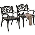 DWVO Set of 2 Outdoor Cast Aluminum Outdoor Chairs with Armrest, All-Weather Patio Dining Chair with Adjustable Feet for Balcony, Backyard, Deck, Garden, Hammered Bronze