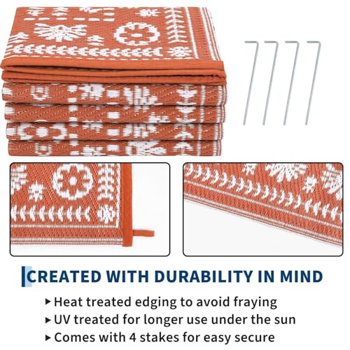 Garvee Reversible Outdoor Rug 5x8 for Patio, Waterproof Outdoor Area Rug, Boho Medallion Indoor Outdoor Carpet for Porch, Plastic Straw Rug for RV, Camping, Deck, Vintage Terracotta