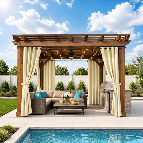 BONZER Waterproof Outdoor Curtains for Patio, Premium Thick Privacy Weatherproof Grommet Outside Curtains for Porch, Pergola, Cabana, 1 Panel, 54W x 84L inch, Cream