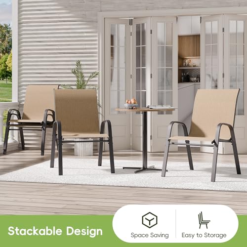 Redpick Patio Chairs Set of 4, Outdoor Dining Chairs Stackable for All Weather, Breathable Metal Modern Outside Furniture Chair for Pool Side, Garden, Backyard Deck, Brown