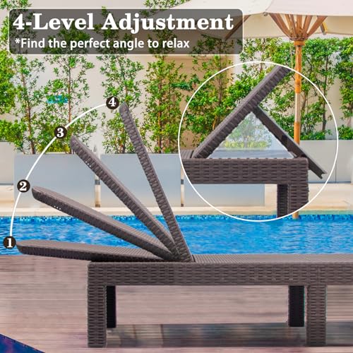 DIMAR GARDEN Beach Chairs Outdoor Chaise Lounge,Resin Pool Lounge Chair Waterproof Recliner,Mocha