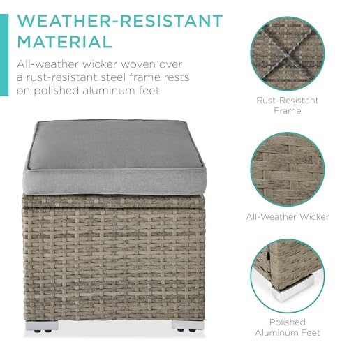 Best Choice Products Set of 2 Wicker Ottomans, Multipurpose Outdoor Furniture for Patio, Backyard, Additional Seating, Footrest, Side Table w/Storage, Removable Cushions - Cement Gray/Taupe