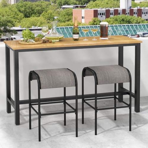 Tangkula Outdoor Bar Stools Set of 2, 30" Bar Height Bistro Stools with Breathable Fabric Seat & Heavy-Duty Metal Frame, Backless Bar Chairs with Curved Seats for Patio, Poolside, Backyard (2, Coffee)