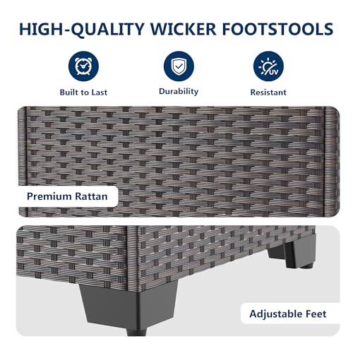 Kullavik Outdoor Ottoman Set of 2,All-Weather PE Wicker Outdoor Footstool with Thickened Cushions for Garden,Backyard,Deck,Porch,Poolside,Navy Blue