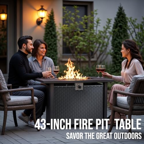 NIGOME Propane Fire Pit Table – Rectangle 43 Inch Outdoor Firepit for Patio, Balcony, and Garden – Versatile Gas Fire Pit with Lava Rock & Table Lid