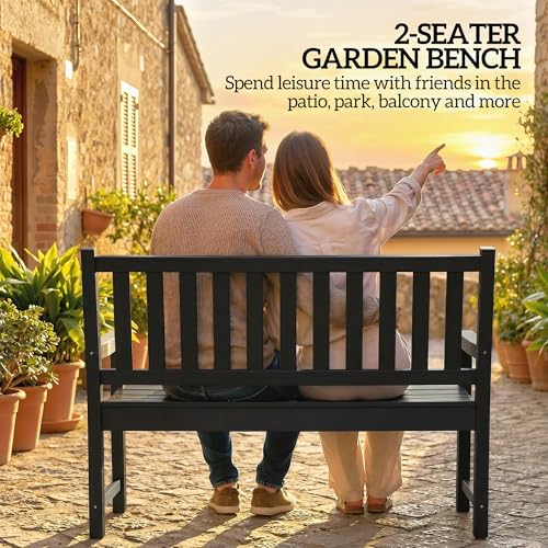 Outsunny Outdoor Bench, 49" All-Weather HDPE Garden Bench, 2-Person Patio Loveseat with 528 lbs Capacity, Curved Seat for Backyard, Park, Porch, Lawn, Park, Black