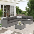 Oakcloud 7-Piece Outdoor Grey Rattan Wicker Sectional Conversation Sets Patio Furniture Sofa Set with Cushions and Glass Top Table(Grey)