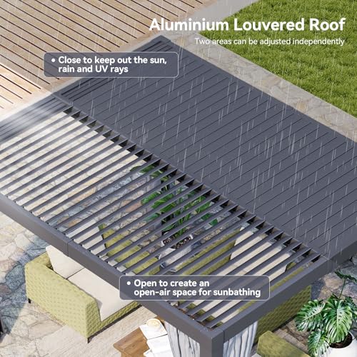 Aoxun Louvered Pergola 10' x 12' Outdoor Aluminum Pergola with Adjustable Top for Decks, Gardens and Backyards, Gray