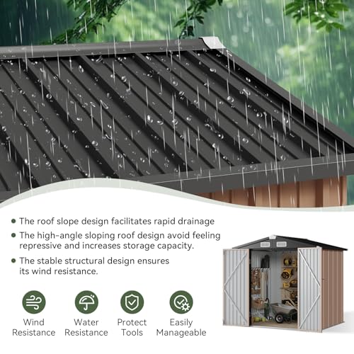 Aoxun 6.2x4 FT Shed Outdoor Storage Shed with Lockable Doors & Slooping Roof Metal Garden Tool Shed for Backyard, Patio, Poolside (Brown)
