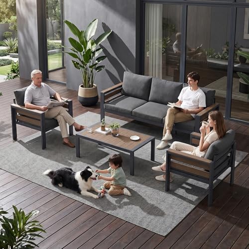 SUNYRISY Aluminum Outdoor Patio Furniture Set with Coffee Table, 4 Piece Outdoor Conversation Sets with Thick Cushions, Oversized Sectional Sofa Couch Set for Porch, Deck, Yard, Pool