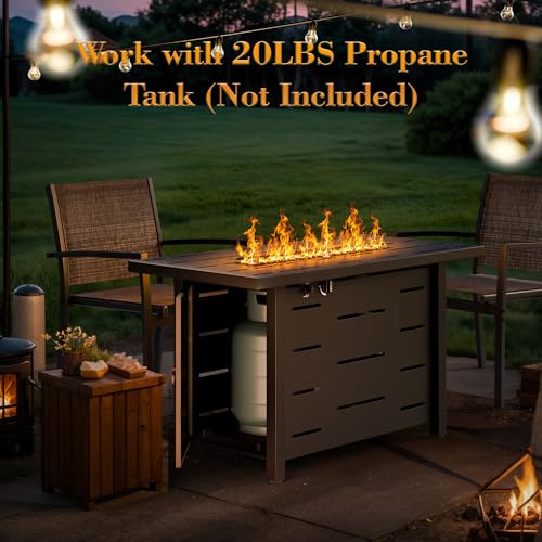 43 Inch Propane Fire Pit Table for Patio & Backyard, 50,000 BTU Steel Gas Fire Pit with Lid & Lava Rocks, Outdoor Table Heater for Deck, Garden, Smokeless Flame