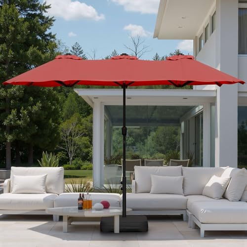 Shintenchi 13FT Large Patio Umbrella with Base Included, Outdoor Double-Sided Rectangular Shade with Crank Handle for Poolside Lawn, Deck & Garden, Red