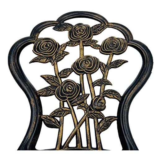 KAILI Outdoor Furniture Bistro Set with Rose Pattern 1 Table 2 Chairs for Garden Patio Porch (Rose-Bronzed)