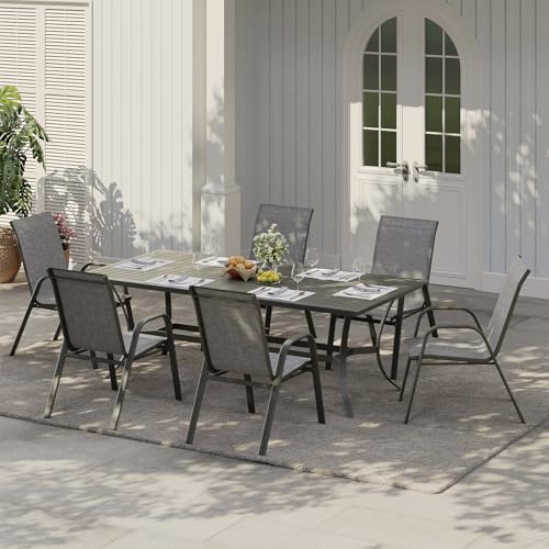 GarveeLife Patio Chairs Set of 6, Outdoor Dining Chairs with Textilene Fabric, All-Weather Stackable Chairs with High Back for Deck, Backyard, Poolside, Garden, Balcony (Grey)