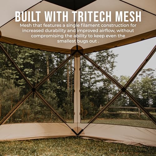 Gazelle Tents™, G6 6-Sided Portable Gazebo, Easy Pop-Up Hub Screen Tent, Durable, TriTech Mesh, Waterproof, UV Resistant, 8-Person & Table, Desert Sand, 86" x 124" x 124", GG602DS